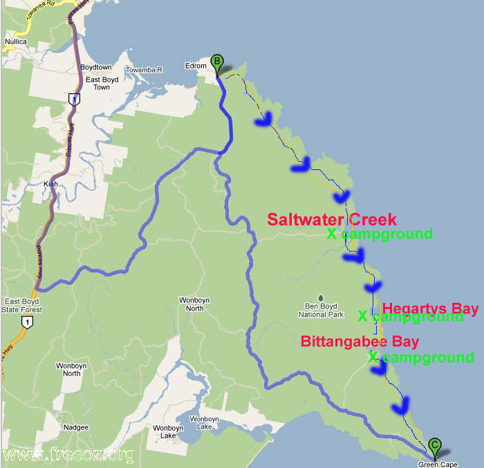 Driving and walking map for light to light track h2.JPG